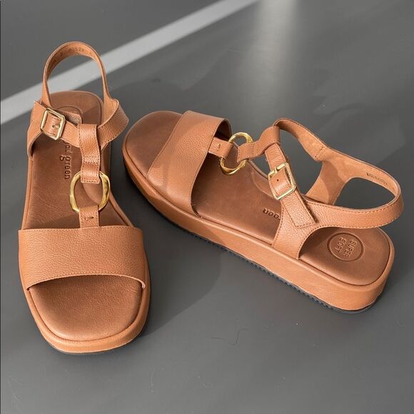 Paul Green Shoes - Paul Green Taos Platform Sandal Cognac Leather Gold Accents Sz 8 (US9) Vacation